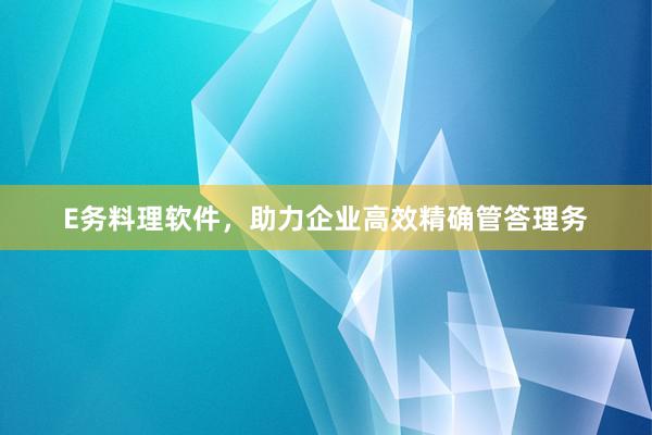 E务料理软件，助力企业高效精确管答理务